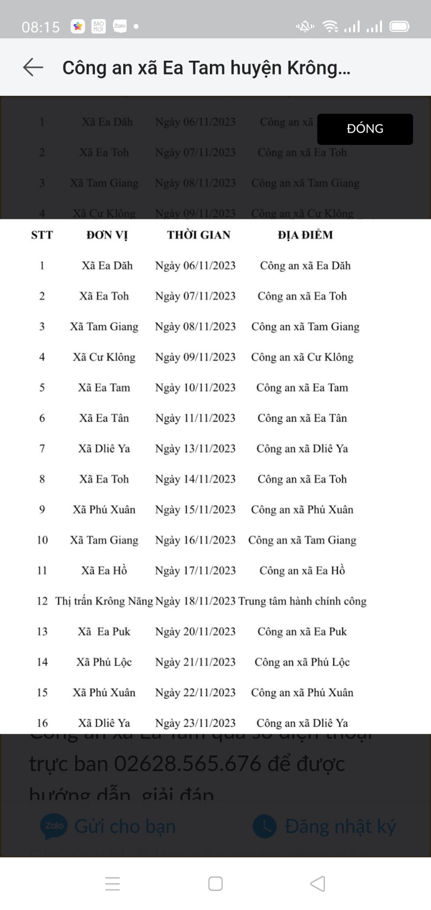 thông báo lịch làm CCCD 
